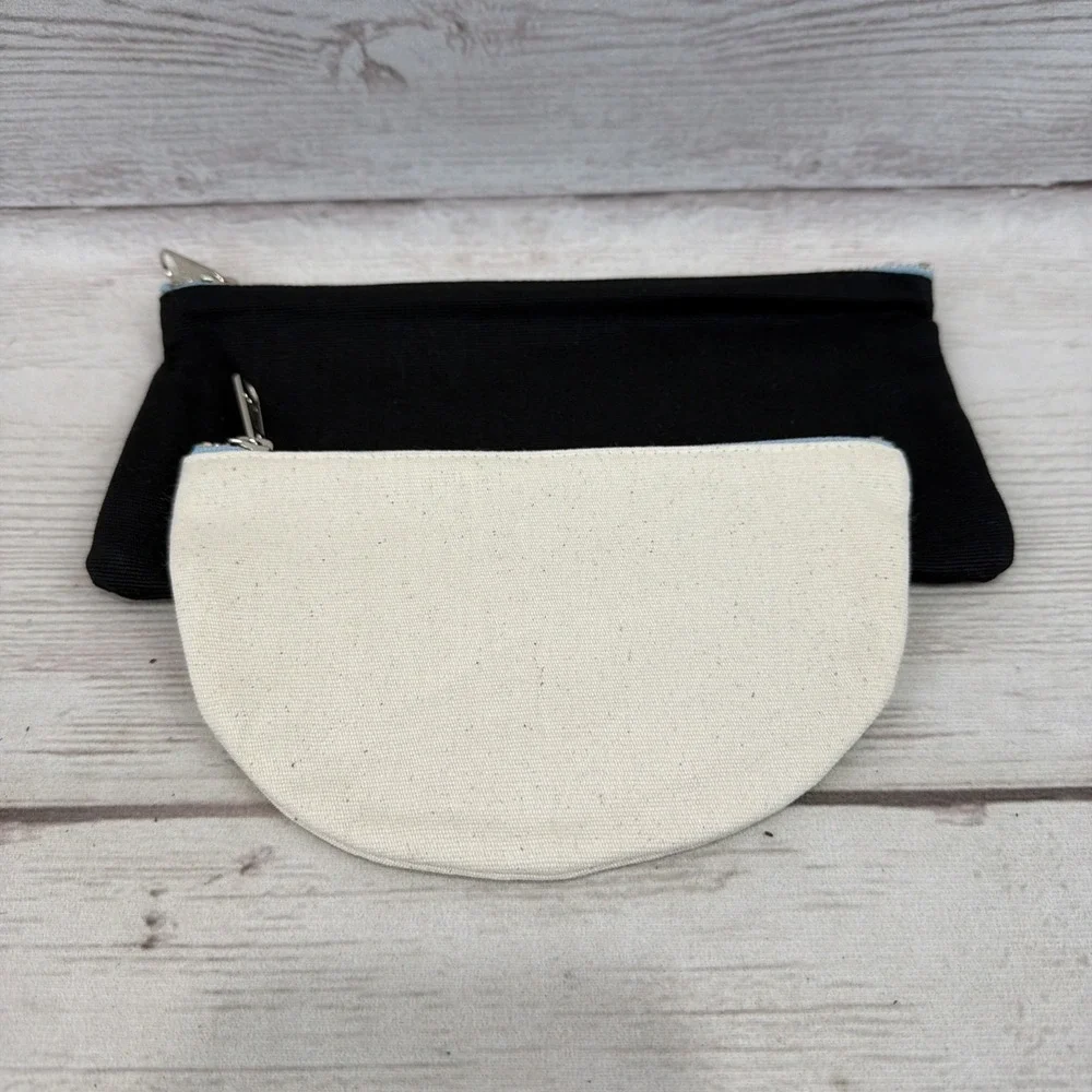 New Elizabeth Suzann Zip Pouch 2-Piece Set Cotton Canvas Black & Cream